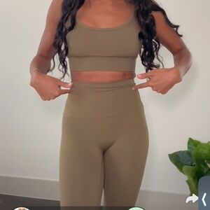 Green/Stone/brown/nude workout set